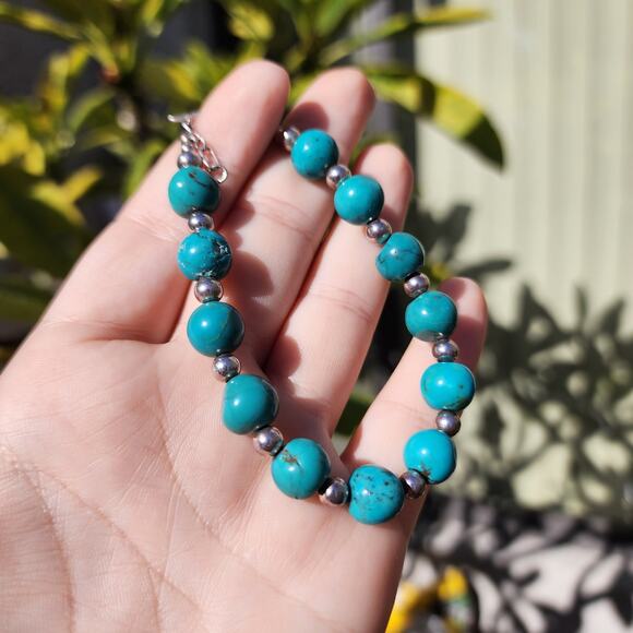 Relios Carolyn Pollack Bracelent Genuine Turquoise 925 Sterling Silver Beaded - Picture 4 of 11